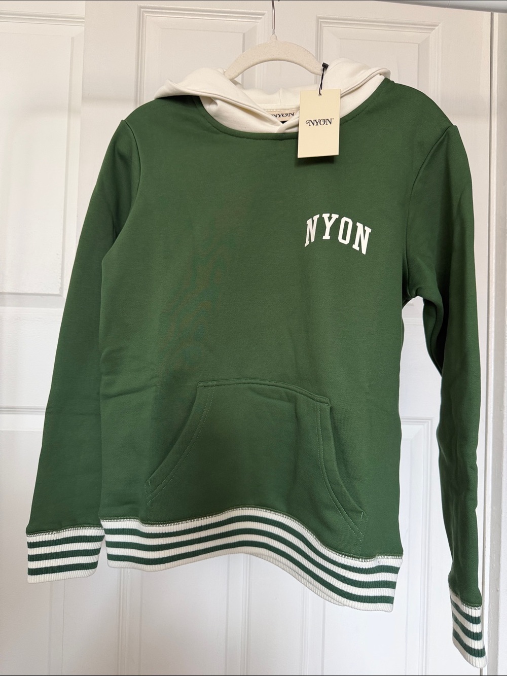 NYON Women's Green Crewneck Hoodie with Contrast Cream Hood